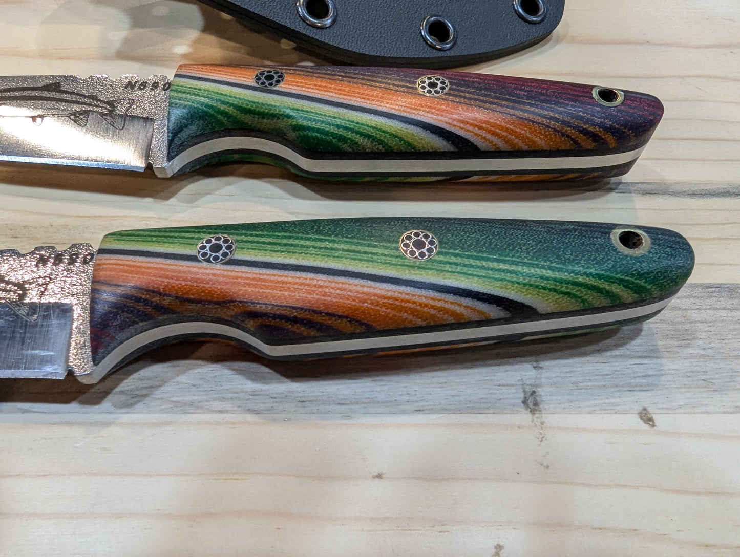 N690 Medium Sized Full Tang Fixed Blade Serape Citrus Micarta Handle