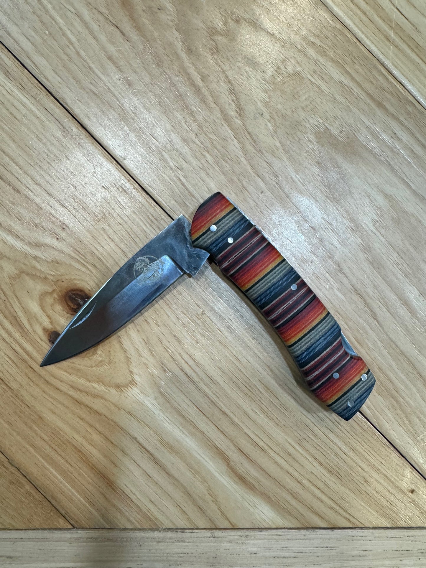 Anglers Edge Mexican Blanket Micarta Handle Folding Knife