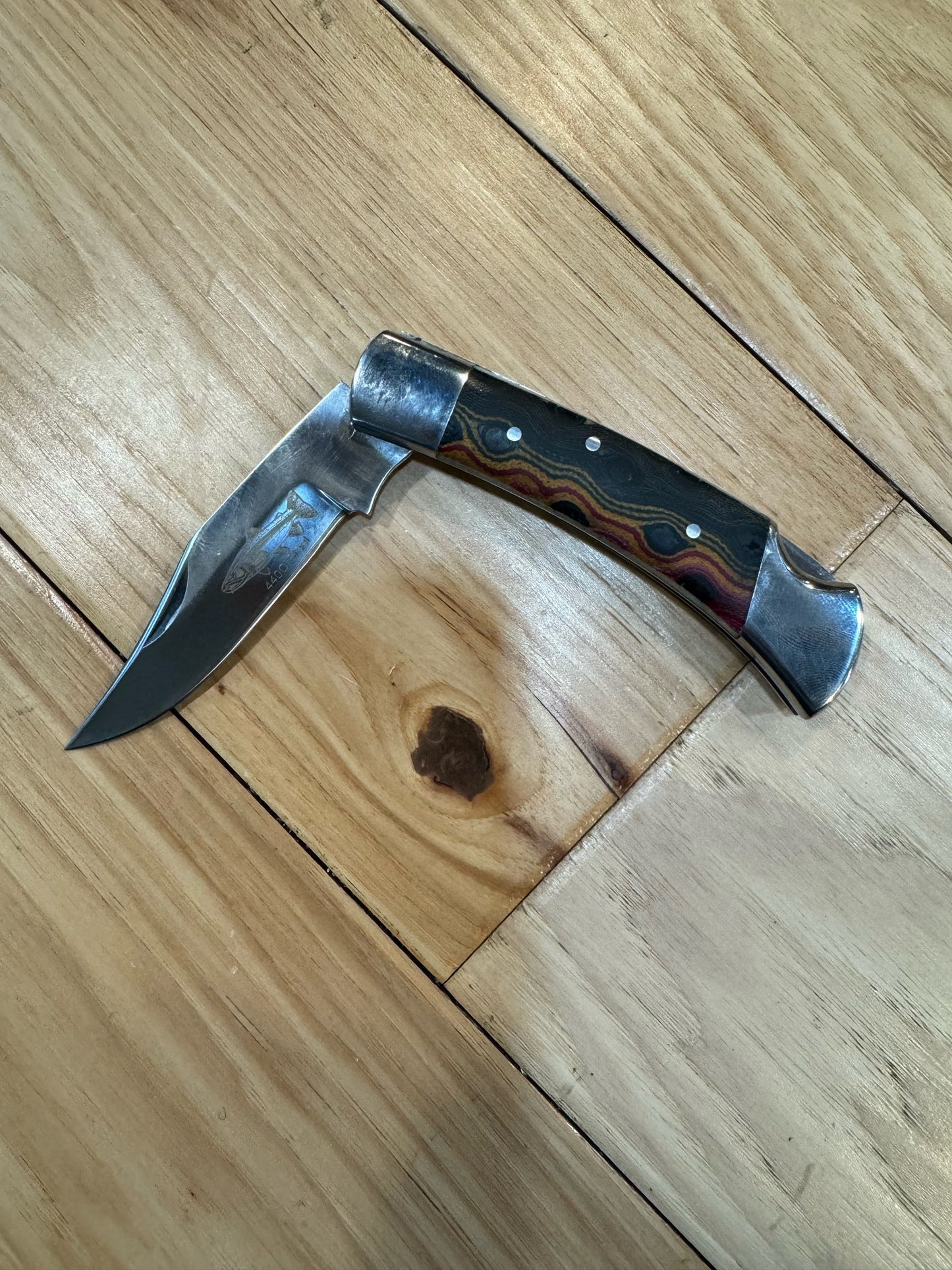 Anglers Edge Rainbow Trout Micarta Handle Folding Knife