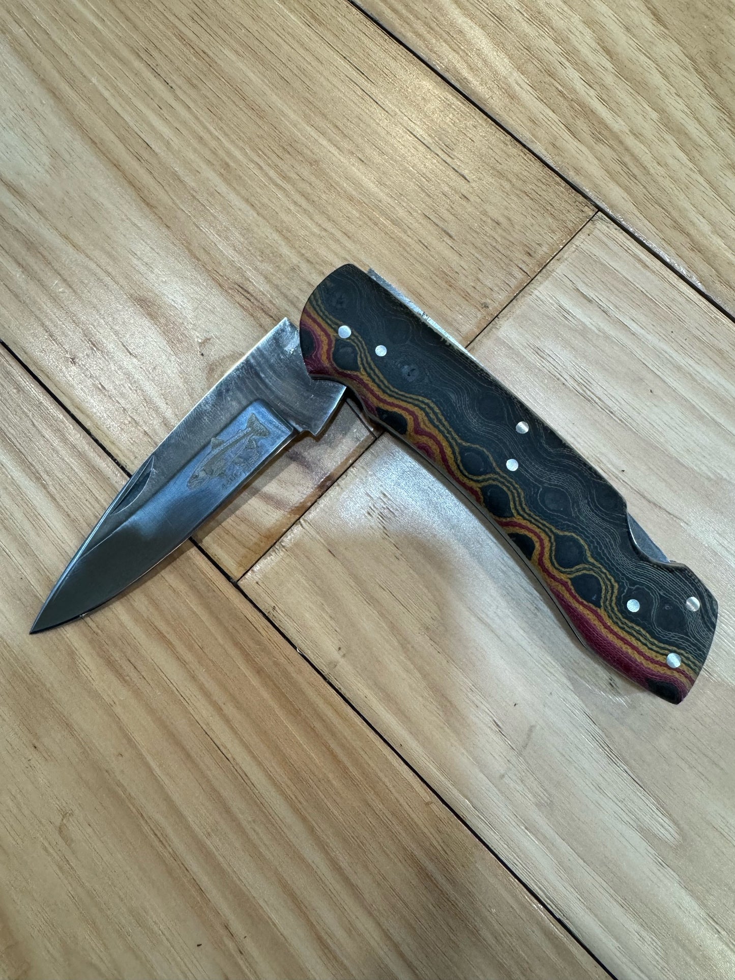 Anglers Edge Rainbow Trout Micarta Handle Folding Knife