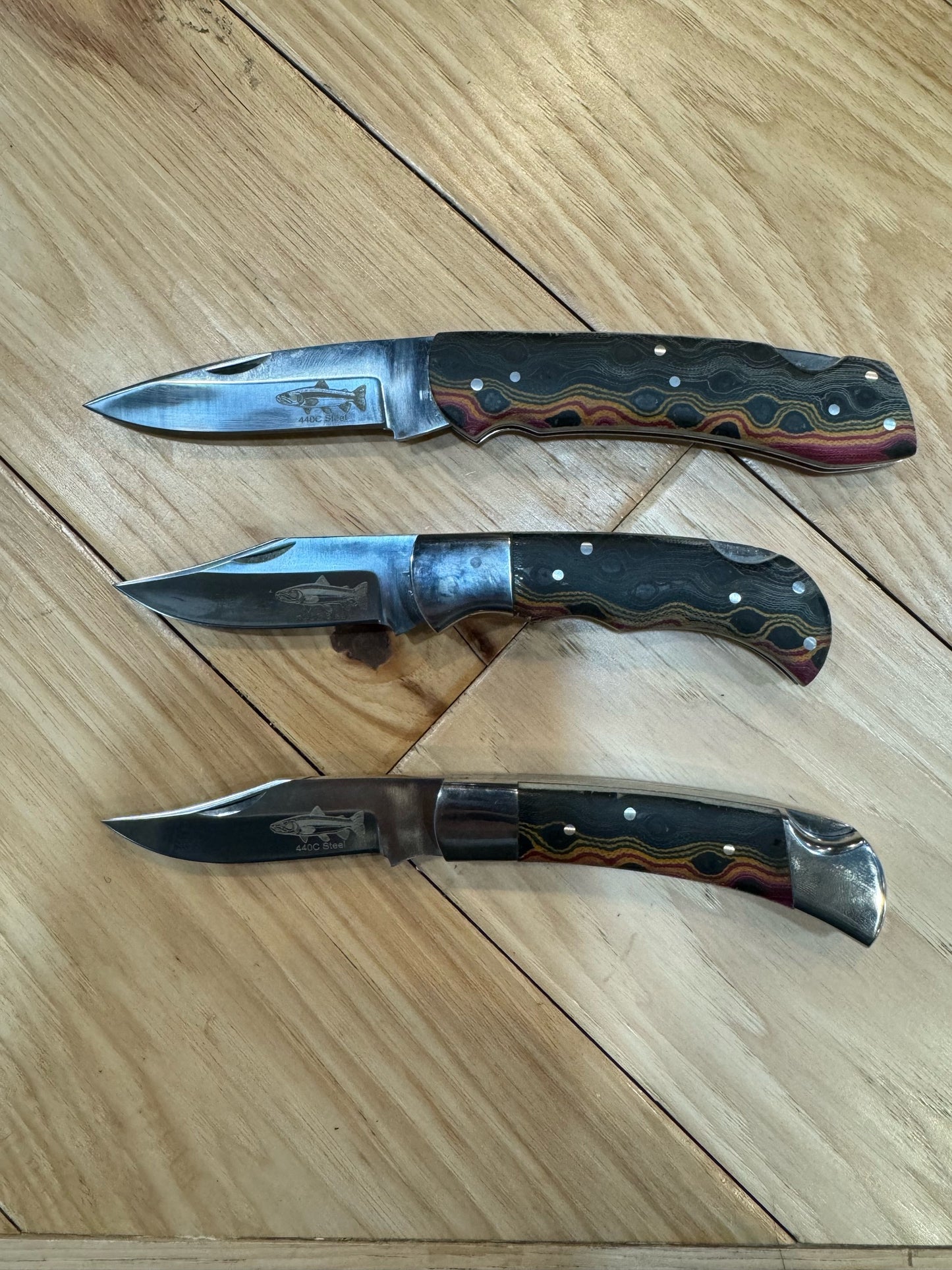 Anglers Edge Rainbow Trout Micarta Handle Folding Knife