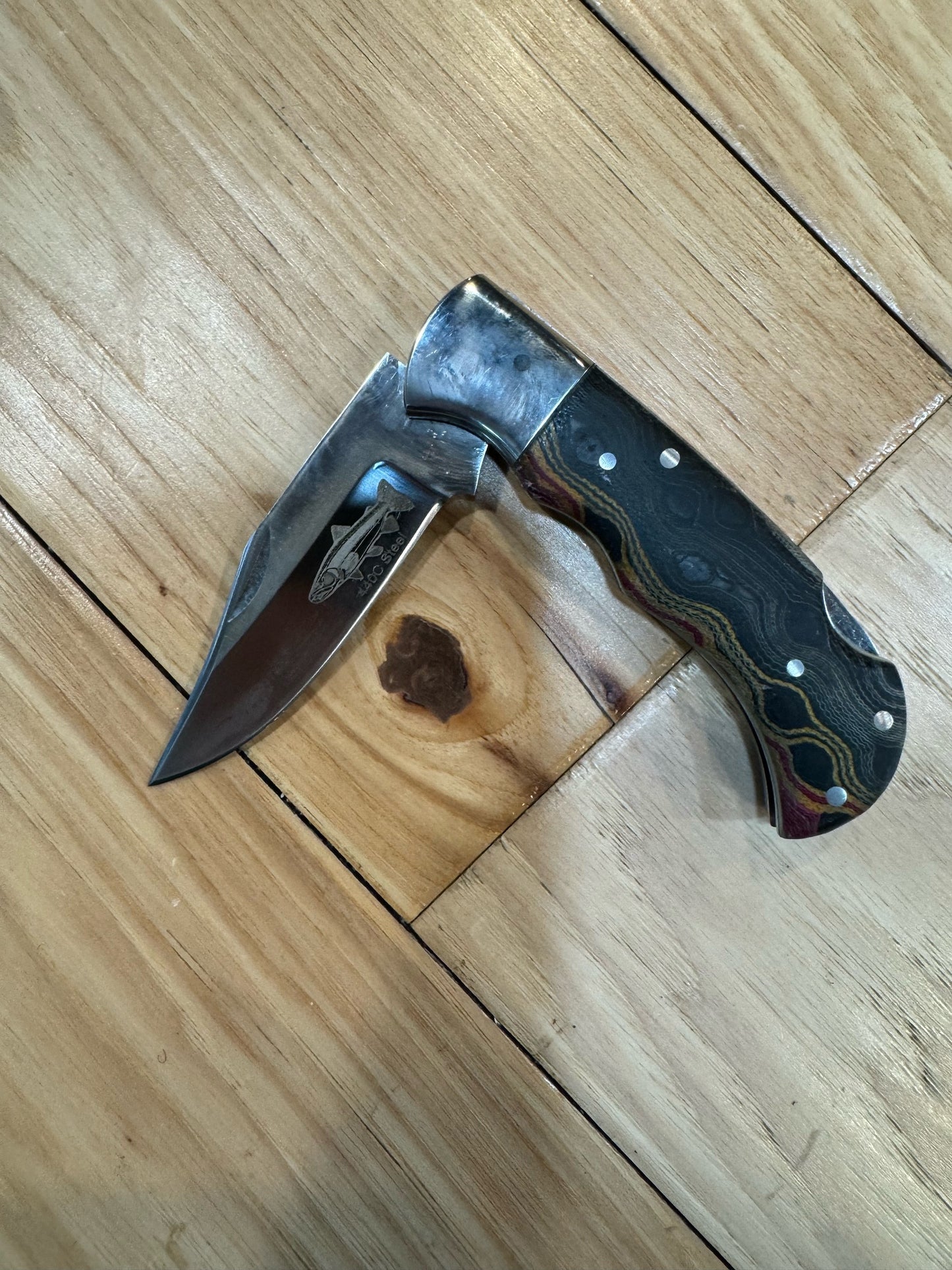 Anglers Edge Rainbow Trout Micarta Handle Folding Knife